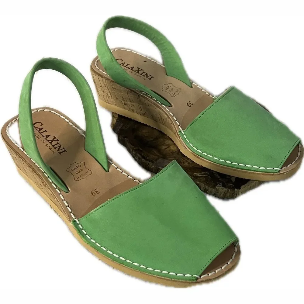 * Calaxini Simply Perfect Avarca cork wedge sandals in green leather